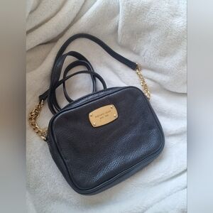 Michael Kors Black Leather Crossbody with Gold Chain